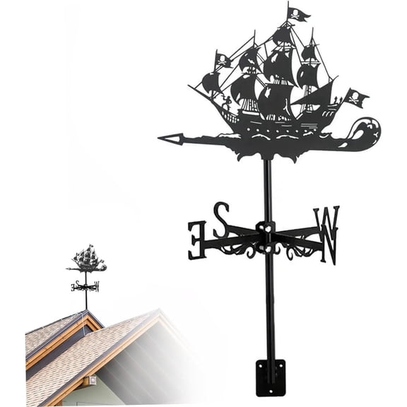 Pirate Ship Weather Vane, Metal Wind Direction Indicator for Garden Roof