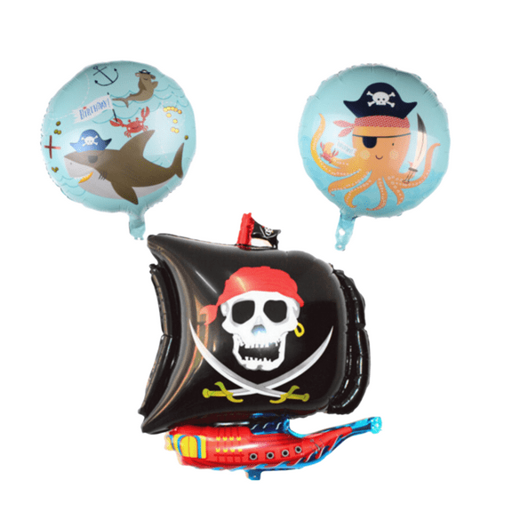 Pirate Ship and Sea Creature Foil Balloon Set for Kids Birthday Party Decor