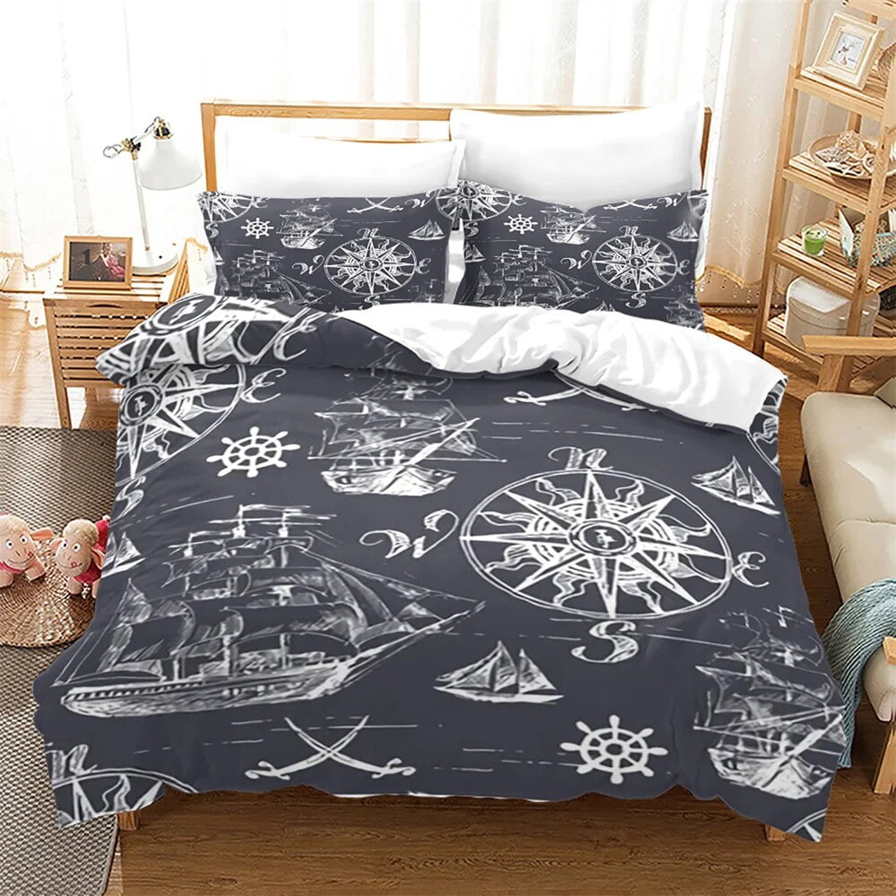 Pirate Ships Duvet Cover Set Vintage Nautical Style Comforter Cover