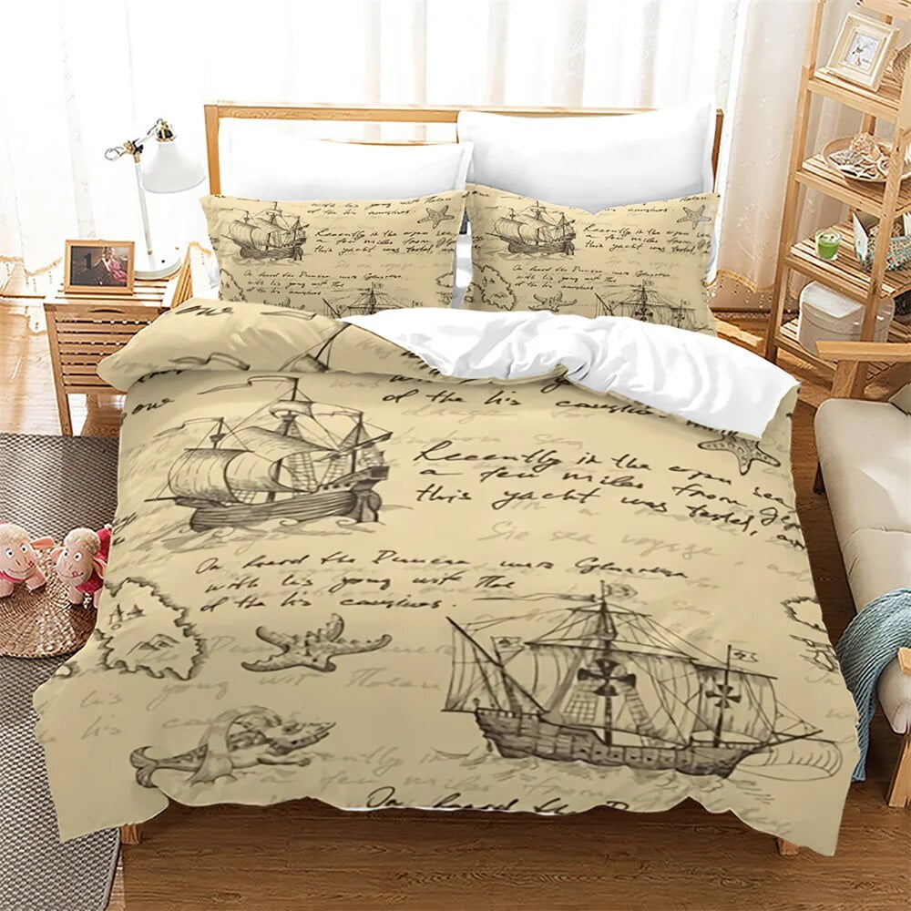 Pirate Ships Duvet Cover Set Vintage Nautical Style Comforter Cover