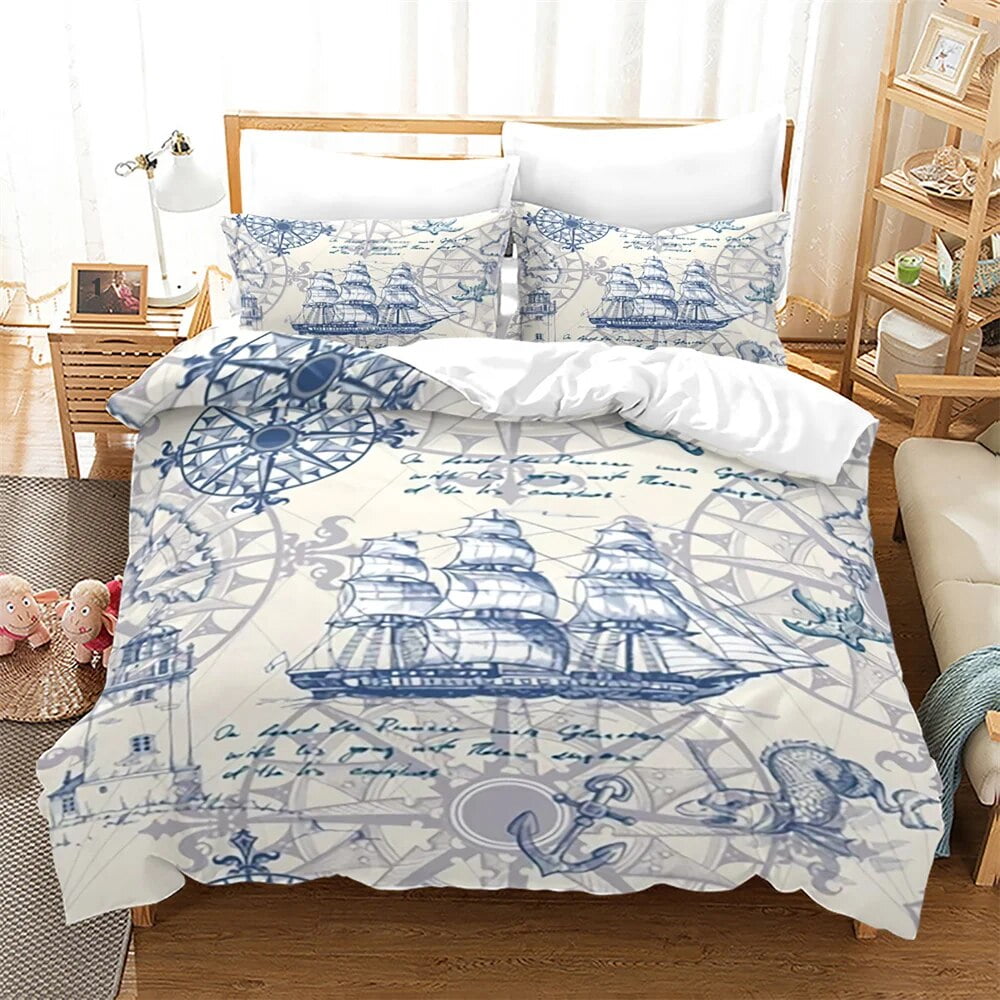 Pirate Ships Duvet Cover Set Vintage Nautical Style Comforter Cover ...