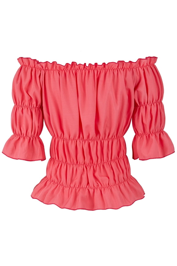 Pirate Shirt Women Boho Blouse Off Shoulder Ruffle Shirts Pink XL