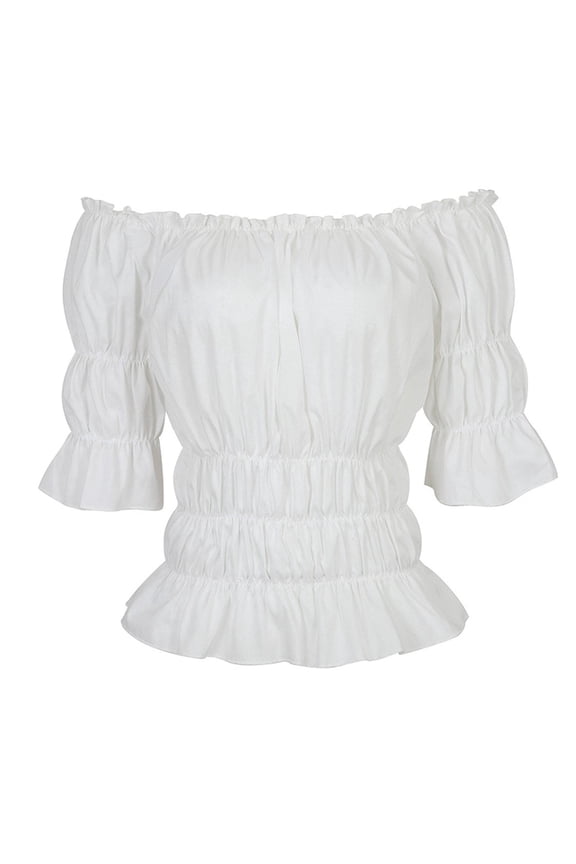Pirate Shirt Women Boho Blouse Off Shoulder Ruffle Shirts White S