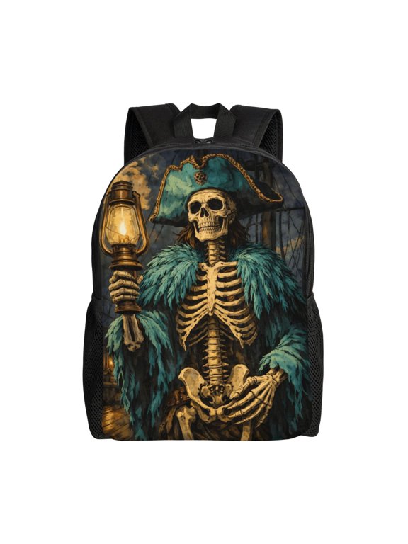 Pirate Skeleton Backpack Full Front Print Travel Laptop Bag for Men and Women