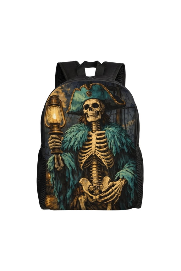 Pirate Skeleton Backpack Full Front Print Travel Laptop Bag for Men and Women