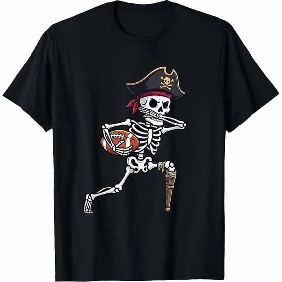 Pirate Skeleton Dabbing American Football Player Spooky Kids T-Shirt