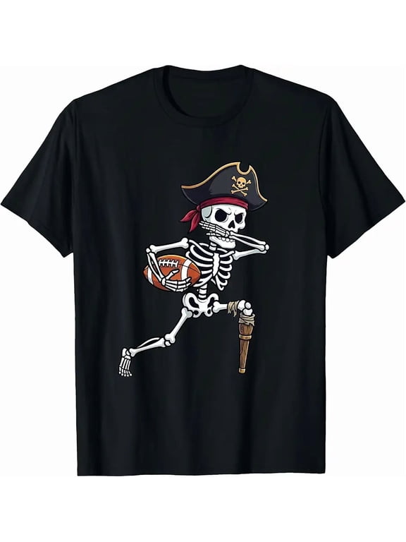 Pirate Skeleton Dabbing American Football Player Spooky Kids T-Shirt