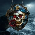 thumbnail image 1 of Pirate Skull Acrylic Suncatcher fullxfull Gothic Faux Glass Panel with Red Eyes & Black Rose for Dark Home Decor, 1 of 5