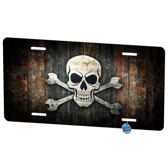 Pirate Skull And Crossbones Jolly Roger Rustic Planks Metal Novelty License Plate