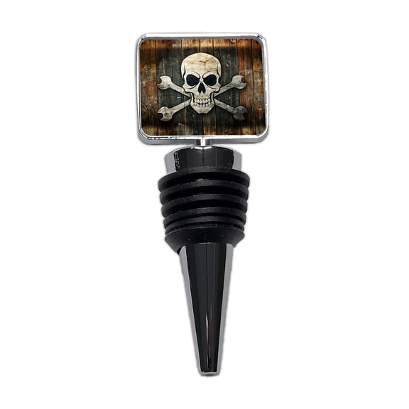 Pirate Skull And Crossbones Jolly Roger Rustic Planks Wine Bottle Stopper Cap Plug