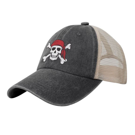 Pirate Skull Baseball Cap Trucker Hat For Men Women Adjustable Outdoor Denim Mesh Hat