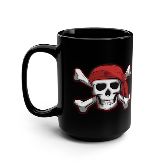 Pirate Skull Ceramic Black Mug, 15oz by JC Designs
