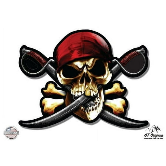 Pirate Skull Crossbones - 3" Vinyl Sticker - For Car Laptop I-Pad Phone Helmet Hard Hat - Waterproof Decal