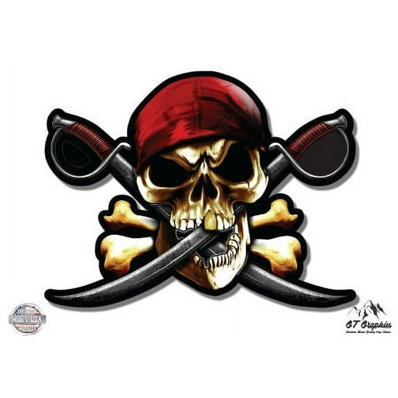 Pirate Skull Crossbones - 5" Vinyl Sticker - For Car Laptop I-Pad - Waterproof Decal