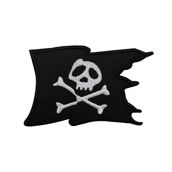 Pirate Skull Crossbones Flag Wavy Black Banner Patch, Iron On Sew On Embroidered Badge Applique Funny Patch Patches For Hats, Jackets, Diy Crafts, Backpacks, Bags, Jeans, Clothing
