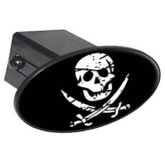 Pirate Skull Crossed Swords 2" Oval Tow Trailer Hitch Cover Plug Insert