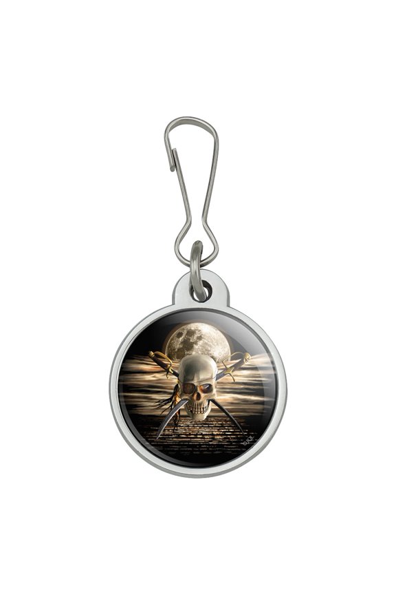 Pirate Skull Crossed Swords Cutlasses Ocean Moon Jacket Handbag Purse Luggage Backpack Zipper Pull Charm