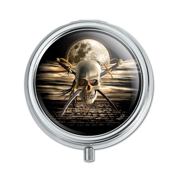 Pirate Skull Crossed Swords Cutlasses Ocean Moon Pill Case Trinket Gift Box
