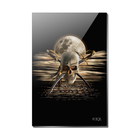 Pirate Skull Crossed Swords Cutlasses Ocean Moon Rectangle Acrylic Fridge Refrigerator Magnet