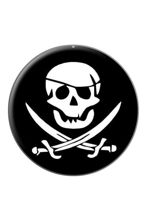 Pirate Skull Crossed Swords - Jolly Roger Lapel Hat Pin Tie Tack Small Round