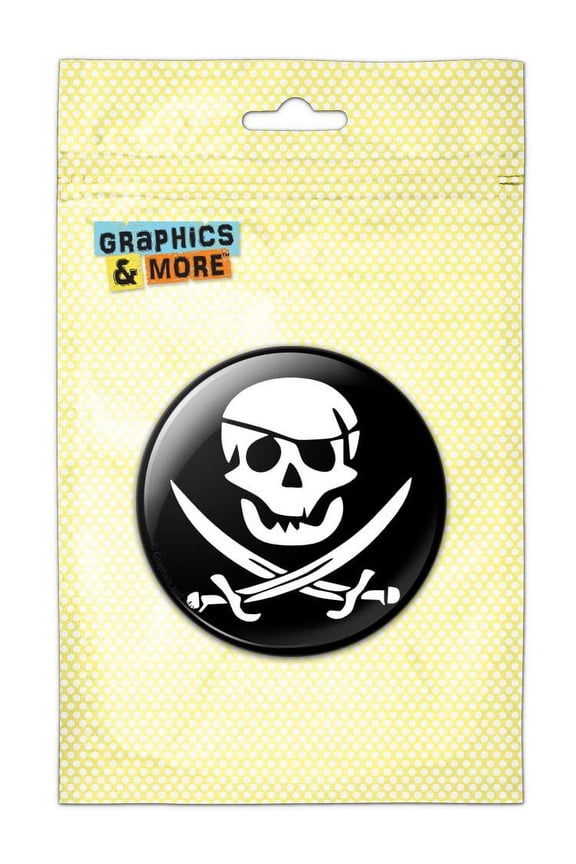 Pirate Skull Crossed Swords Jolly Roger Pinback Button Pin Badge