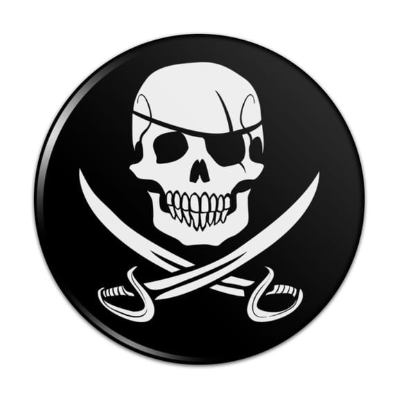 Pirate Skull Crossed Swords Jolly Roger Pinback Button Pin