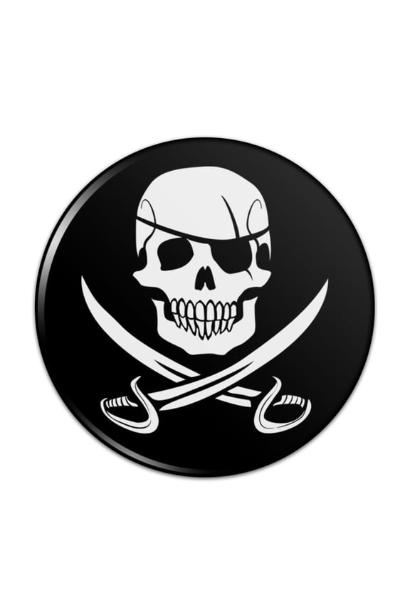 Pirate Skull Crossed Swords Jolly Roger Pinback Button Pin