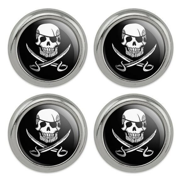 Pirate Skull Crossed Swords Tattoo Design Metal Craft Sewing Novelty Buttons - Set of 4