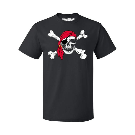 Pirate Skull Eye Patch Crossbones Men's T-shirt | Cruise Trip Theme Park Pool Halloween Costume Accessory | S, Black