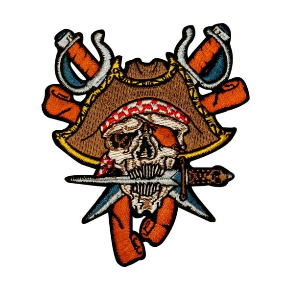Pirate Skull Face With Dagger Patch Captain Death Embroidered Iron On Applique