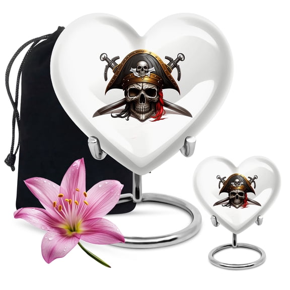Pirate Skull Large Urn For Ashes For Women - Funeral Small Urn For Ashes Adult Male - Handmade Unique Gifts For Decorative Combo 10Inch 200Lbs And 3Inch Keepsake Urn