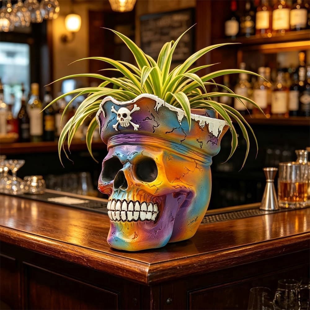 Pirate Skull Planter Flowerpot with Drainage Hole for Gothic Home Decor