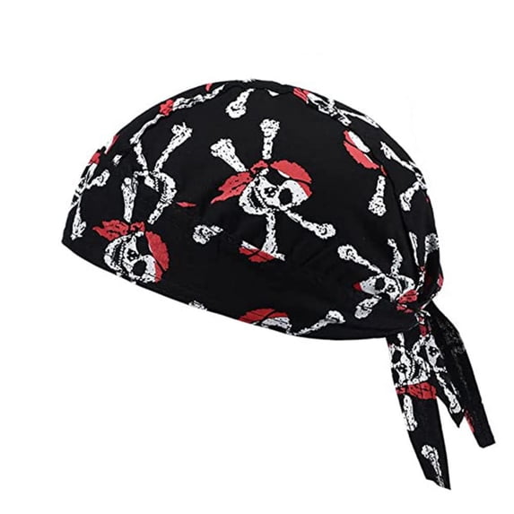 Pirate Skull Print Head Wrap Hat Unisex Bandana Cap Lightweight Breathable For Outdoor Daily Wear(Black Red-55Cm)