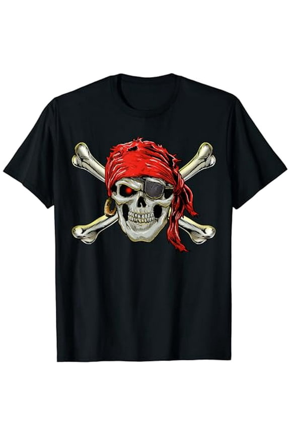 Pirate Skull Red Bandana Crossbones Graphic Unisex Novelty T-Shirt