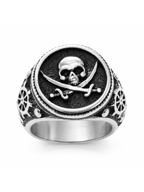Pirate Skull Ring Men Stainless Steel Cross Swords Band Vintage Punk Hip Hop Biker Jewelry