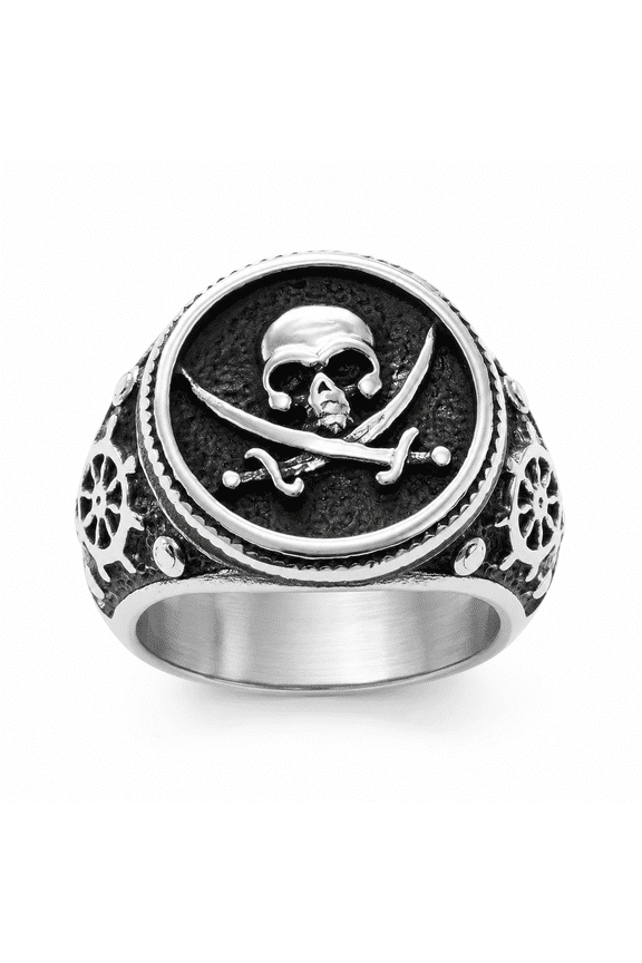 Pirate Skull Ring Men Stainless Steel Cross Swords Band Vintage Punk Hip Hop Biker Jewelry