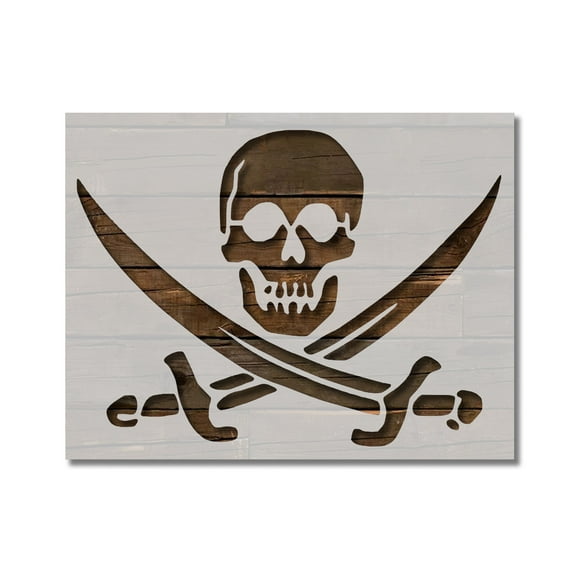Pirate Skull Stencil Crossed Swords Flag Template Reusable 8.5 x 11 for Painting on Walls, Wood, Etc. By Stencilville