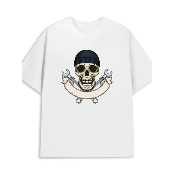 Pirate Skull T-Shirt for men 180G 100% Cotton white Trendy Unisex Shirt Short Sleeve tshirts Funny Unisex Shirt Crewneck tshirts Funny Unisex Shirt Printed tshirts