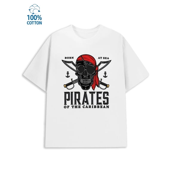 Pirate Skull Tee men 180G 100% Cotton white Classic Unisex Shirt Short Sleeve tshirts Unique Design Unisex Shirt Graphic tshirts Retro Unisex Shirt Graphic Tee tshirts