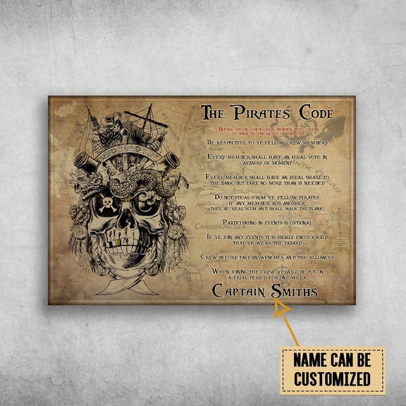 Pirate Skull, The Pirates Code, Before Sailing Each Crew Member Must Swear Customized Personalized NAME 11 x 17 Inch Poster