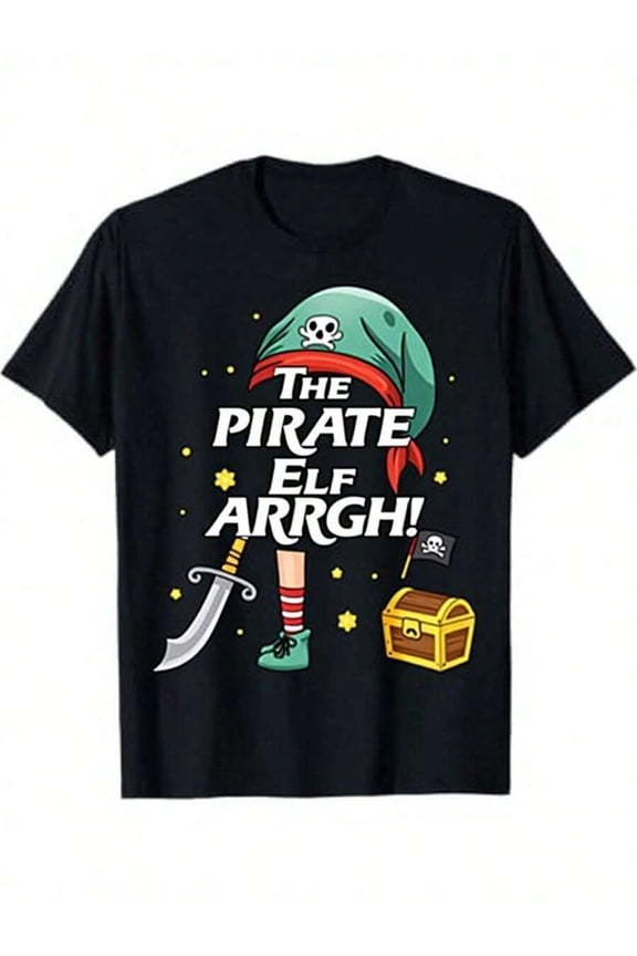 Pirate Skull Treasure Chest Pirate Elf Printed T-Shirt, Men's Printed T-Shirt, Round Neck Casual Men's Outdoor Short-Sleeved T-Shirt, Comfy Casual Summer Tee