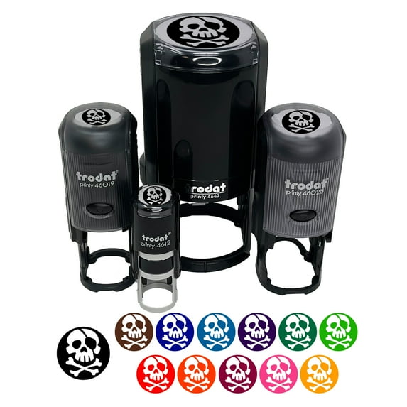 Pirate Skull and Crossbones Jolly Roger Self-Inking Rubber Stamp Ink Stamper - Fuchsia Ink - Mini 1/2 Inch