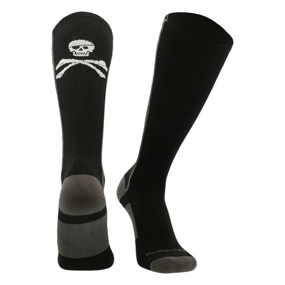 Pirate Skull and Crossbones Over the Calf Socks (Black/Graphite, Small)