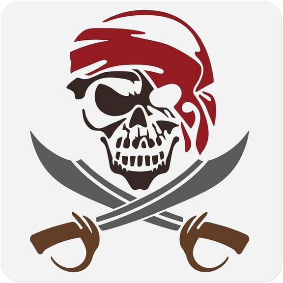 Pirate Stencil Template 11.8 x 11.8 Inch Plastic Reusable Horror Craft Stencil for Painting on Wall Floor Wood Fabric Furniture Glass Multi-color