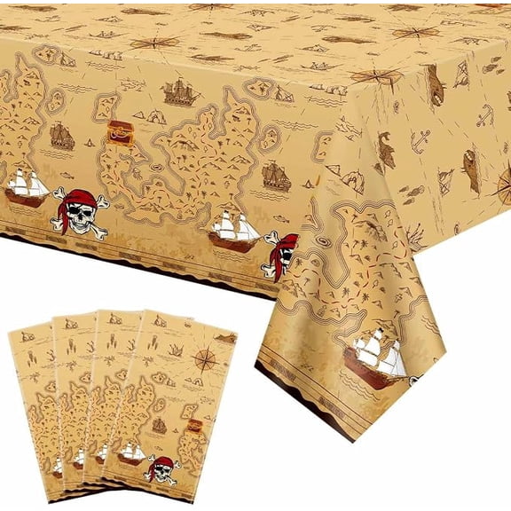 Pirate Tablecloths 4 Piece Waterproof Rectangle Treasure Map Party Table Covers
