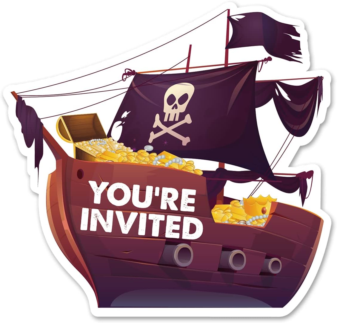 Pirate Themed Party Invitations (20 Sets) Ship Shaped Birthday Baby
