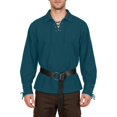 thumbnail image 1 of Pirate Top Long, Sleeve Historical, Costume Viking, Medieval Lace Up, Medieval Lace Up Shirt With Belt Renaissance Pirate Top Long Sleeve Historical Costume for Costume Party, Blue M, 1 of 8
