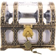 Pirate Treasure Chest for Kids Small Treasure Box with Lock and Key, Vintage Collection Box Plastic Jewelry Storage Container Display Toy Candy Seashell Gemstone Crystal Keepsake Gift A11