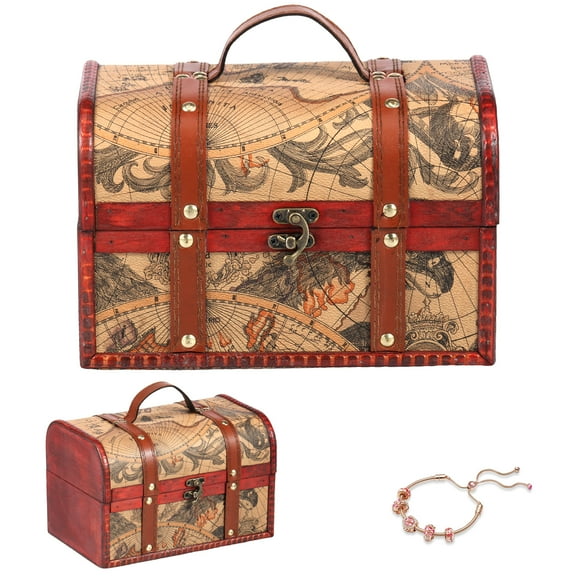 Pirate Treasure Chest Vintage Treasure Chest Box Decorative Storage Chest Trunk Wood Treasure Chest Case Durable Treasure Box Multifunctional Keepsake Box Treasure Storage Box for Home Party Prop