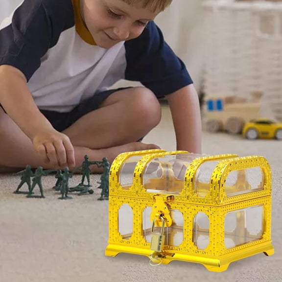 Pirate Treasure Chest for Kids Toy,  Decorative Transparent Gold Pirate Chest with Lock and Key Style C